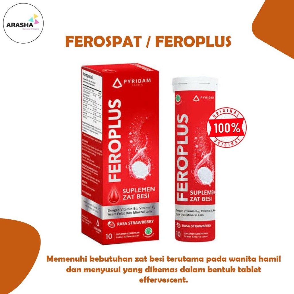 FEROSPAT FEROPLUS 10 TABLET EFFERVESCENT- Zat Besi - Suplemen Ibu Hamil/Menyusui KEMASAN BARU