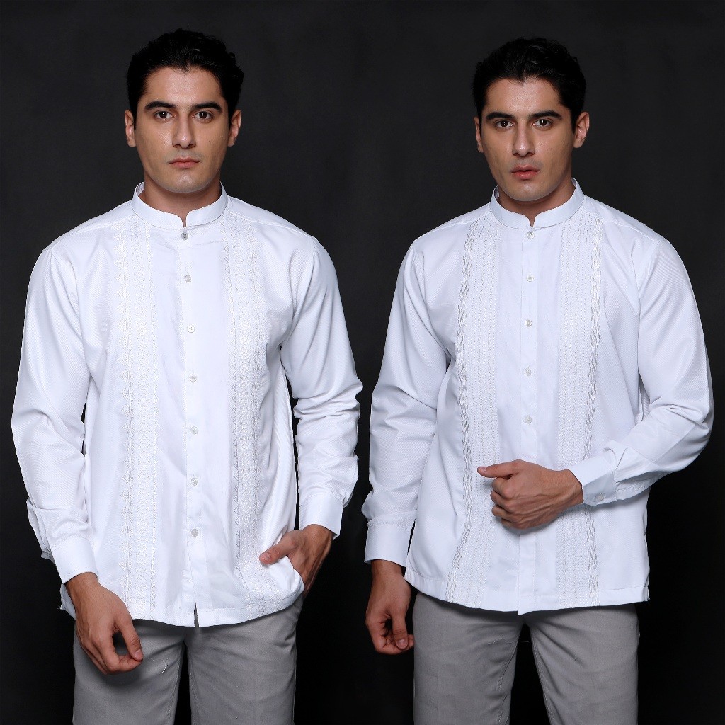 Casella Baju Koko Pria Lengan Panjang Exclusive | Baju Koko Putih Ibrahim Lengan Panjang