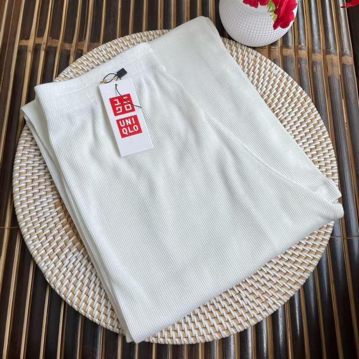 TERLARIS (COD) Celana Kulot Jumbo Wanita Rib Knit Anti Kusut - Putih