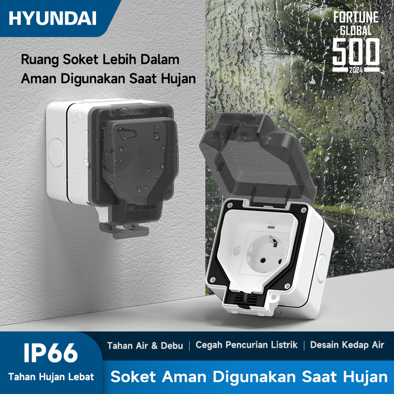 HYUNDAI Stop Kontak Outdoor IP66 Waterproof Anti Air Soket Listrik Dinding SNI