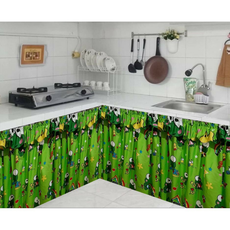 Ayumi Shop - Hordeng/ gorden kolong dapur motif Keropi 95x65cm