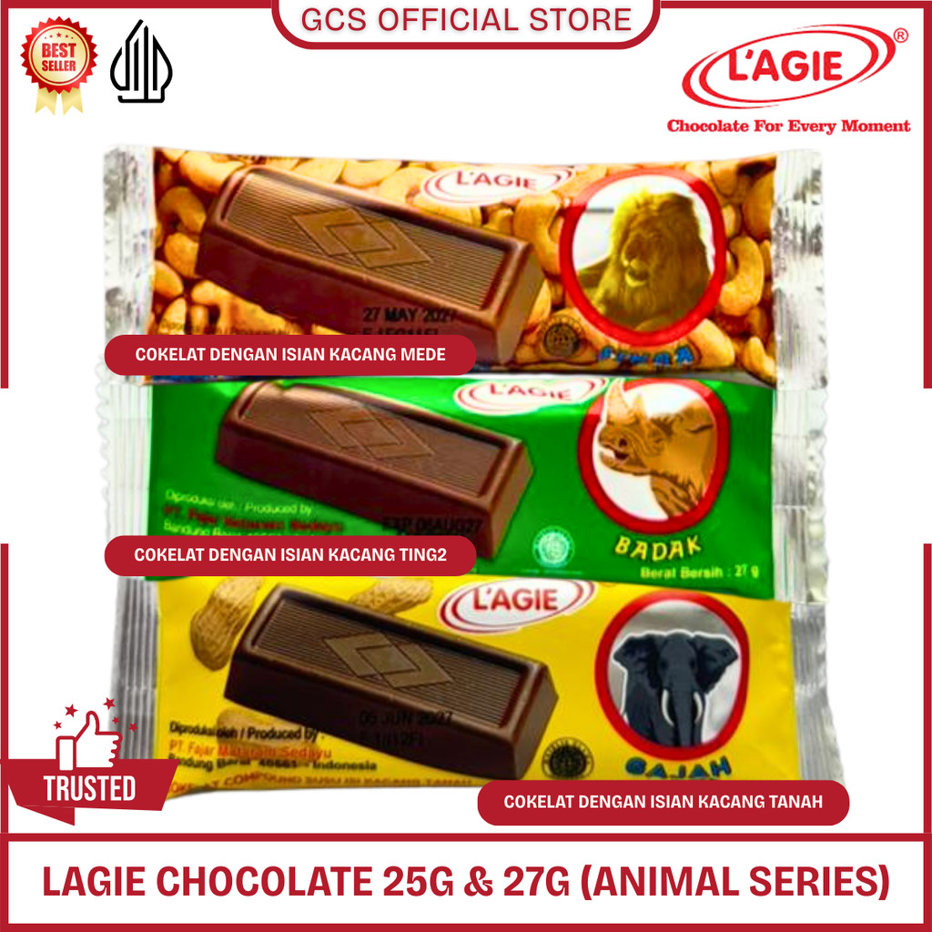Cokelat LAGIE Animal Series Milk Chocolate 25g/27g Isian Kacang Mede TingTing Tanah Murah