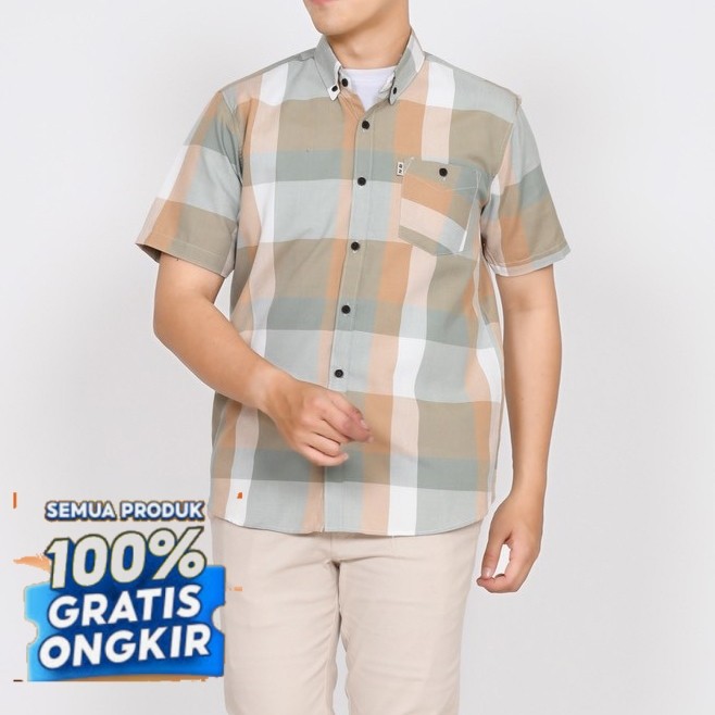 Kemeja Pria Hem Lengan Pendek Motif Kotak-Kotak 029- pakaian pria lainnya