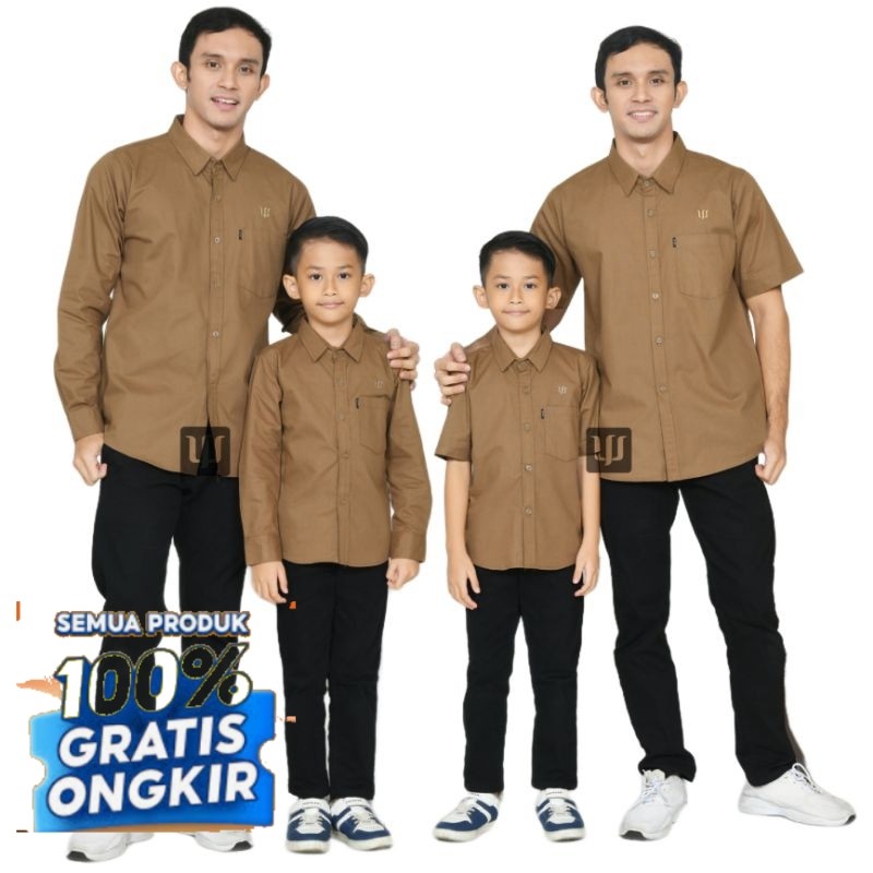 KEMEJA KOKO COUPLE AYAH ANAK warna BROWN atau COKLAT MILO (satuan terpisah) KATUN- pakaian pria lain