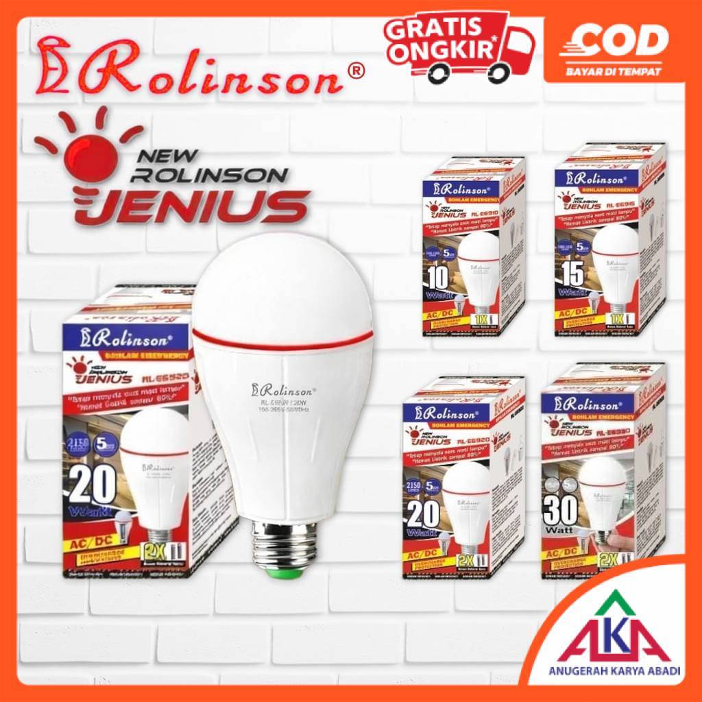 ROLINSON Bohlam Lampu JENIUS LED AC / DC 10W 15W 20W 30W Magic Genius Emergency Darurat  E27 Lithium