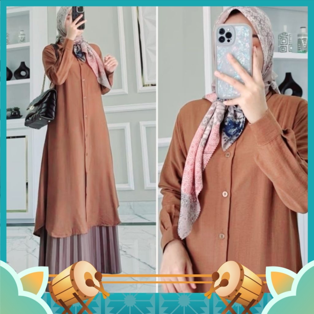 Baju Lebaran Murah / atasan tunik polos wanita full kancing depan semi gamis wanita tunik suxexo ter