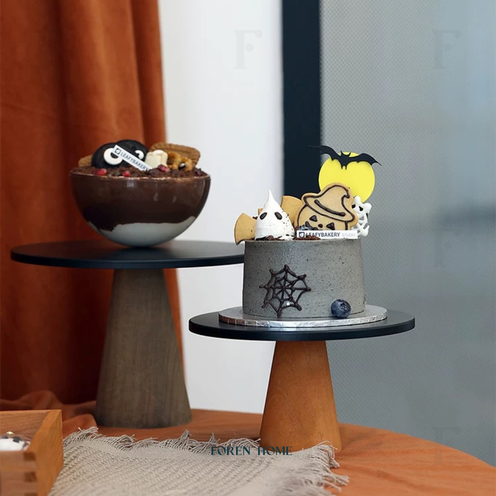 Pany Display Plate Metal Top with Wooden Base Minimalist Modern Display Stand for Cake Dessert Jewel