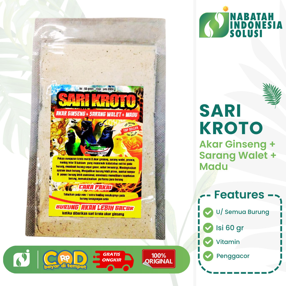 Sari Kroto Ginseng Walet Madu 60g Pakan Burung Gacor Super Protein Tinggi Penambah Stamina Juara