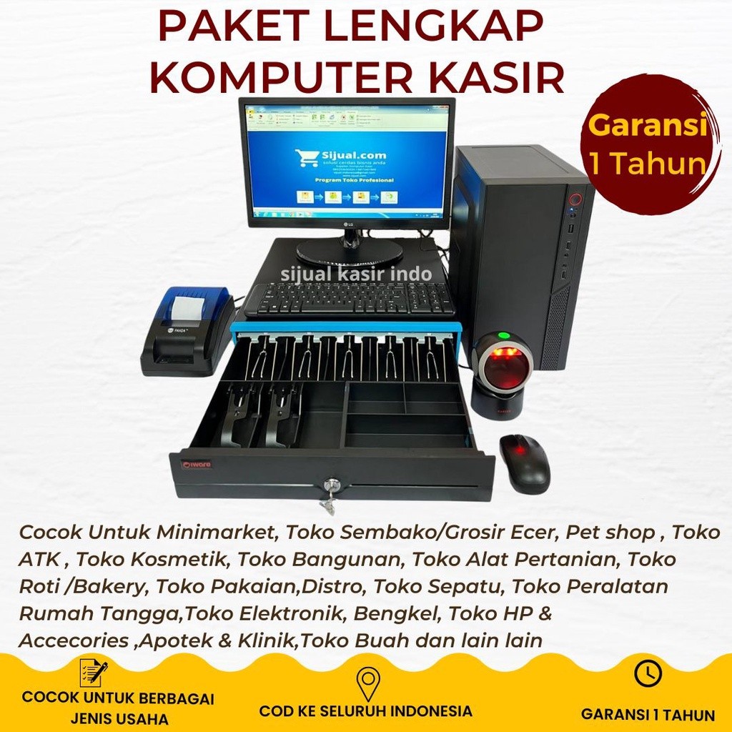 KOMPUTER KASIR MINIMARKET KOMPUTER KASIR FULL SET  KOMPUTER TOKO SEMBAKO KOMPUTER KASIR SIAP PAKAI