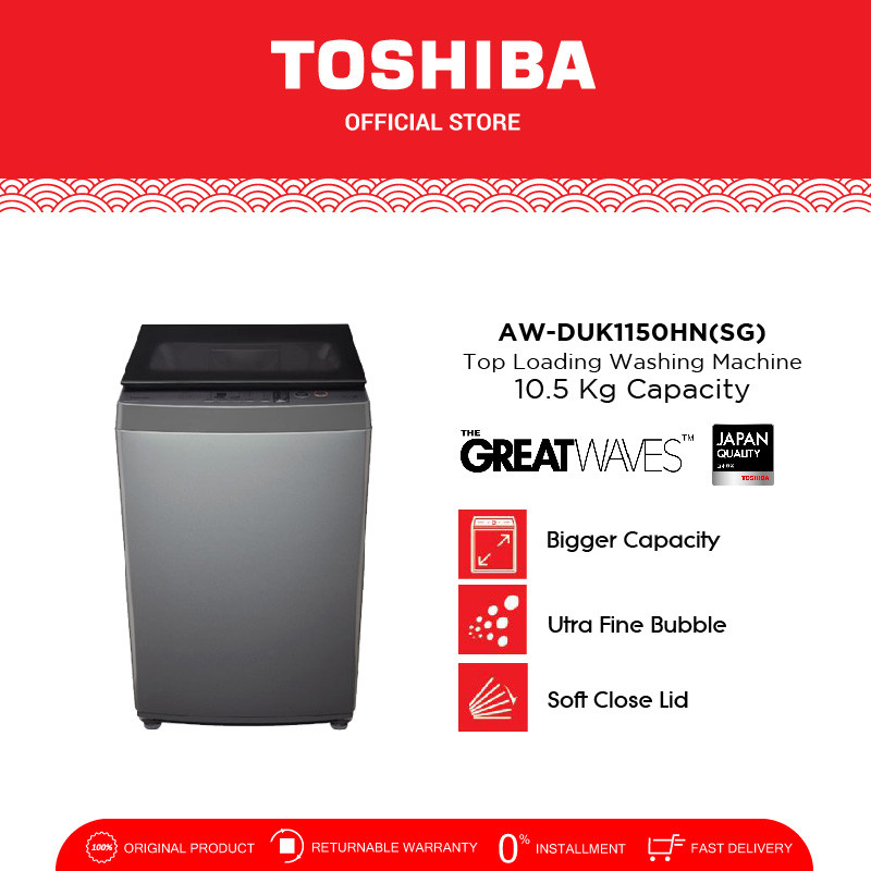 TOSHIBA Mesin Cuci Top Loading 10,5kg Model AW-DUK1150HN(SG) - Mesin Cuci Bukaan Atas Kualitas Jepan