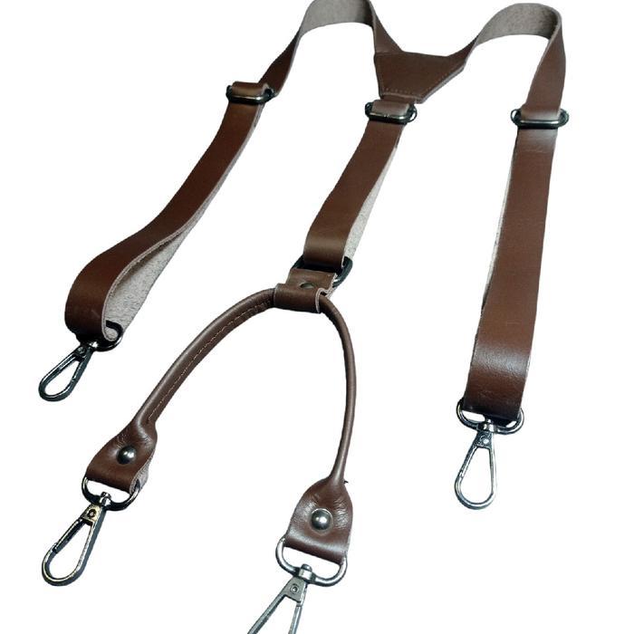 Suspender Kulit Sapi Asli untuk Pria dan Wanita dengan 4 Pengait Besi Tahan Karat - HITAM
