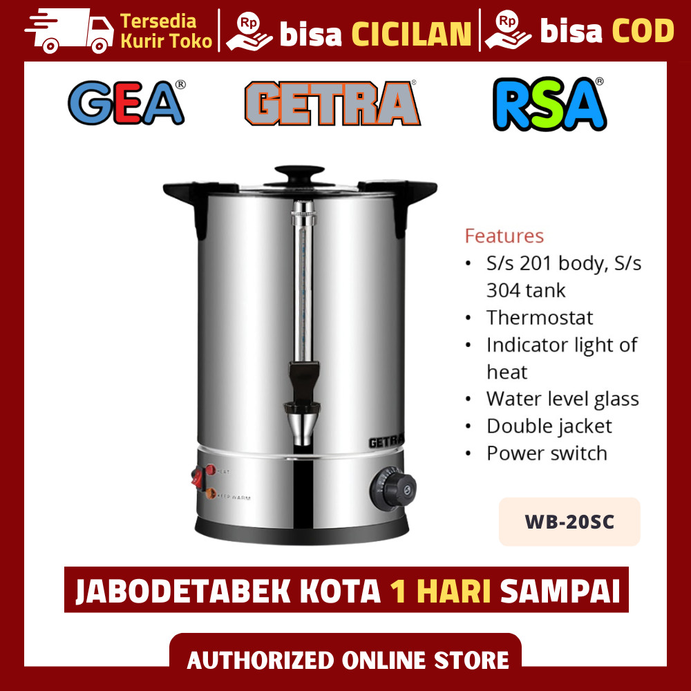 GETRA WB 20SC WB-20SC WATER BOILER TEKO PEMANAS AIR 19 LITER STAINLESS STEEL