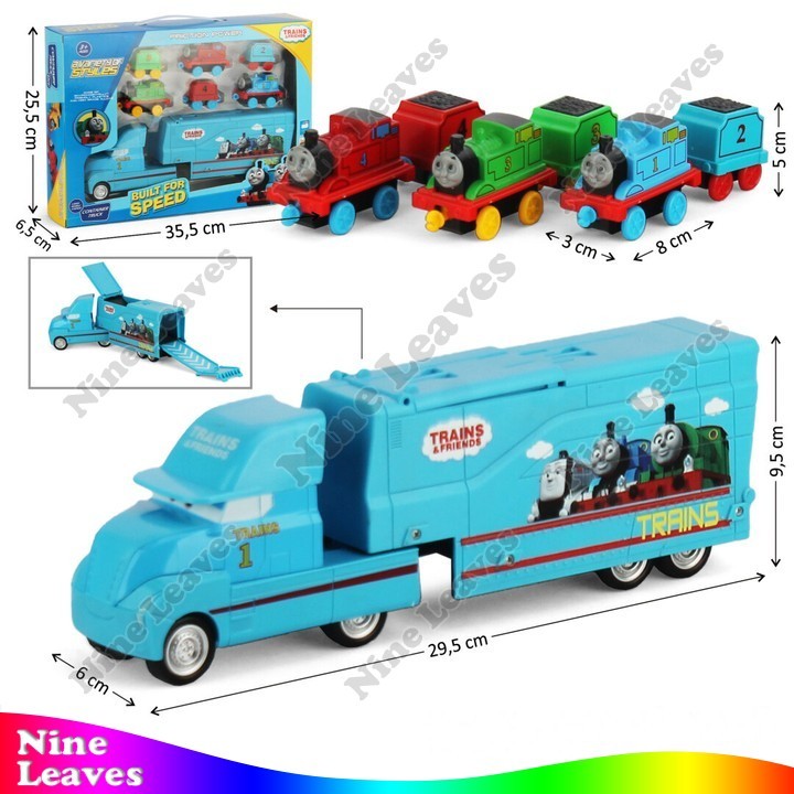 Mainan Truk Trailer Kontainer 2 In 1 Track Friction + Diecast Kereta Api Gerbong 3 Pcs Pullback Cont