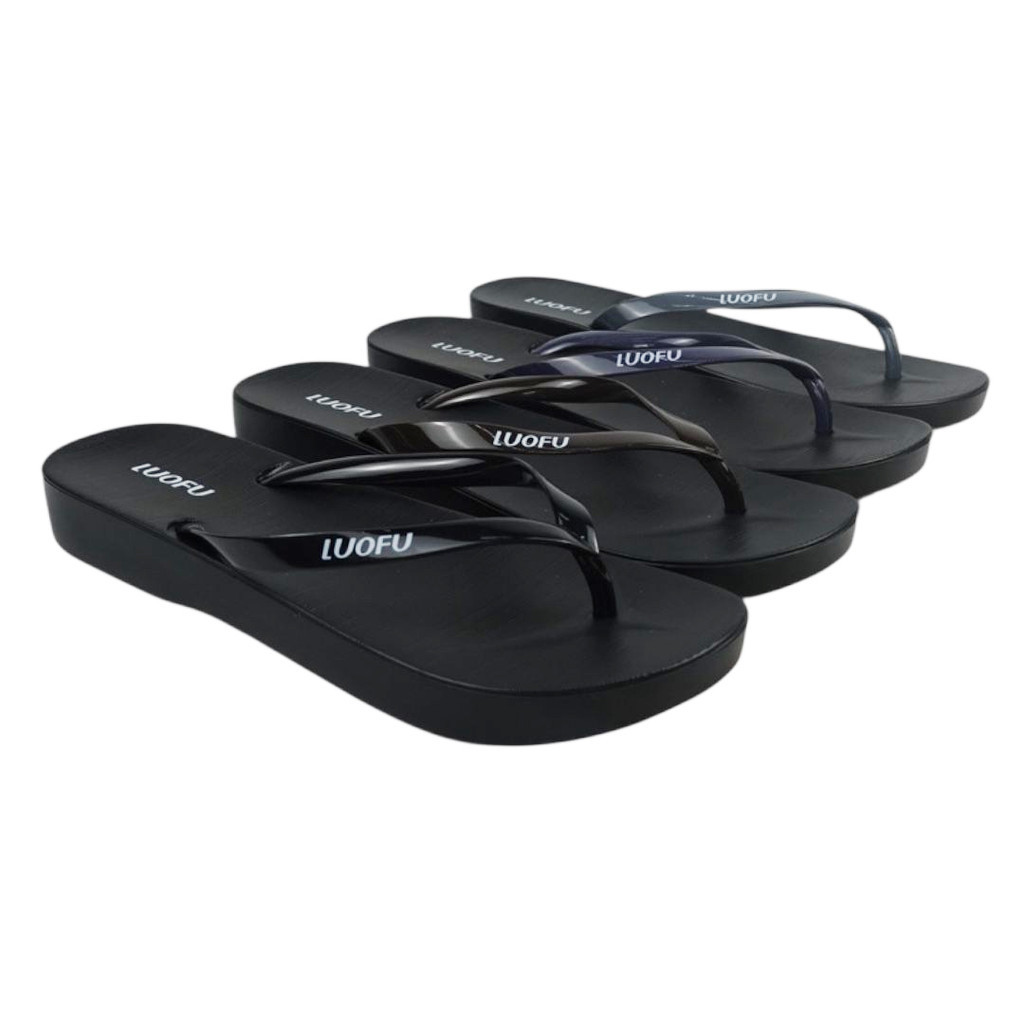 LUOFU ORIGINALS Sendal Jepit Jelly Karet Eva Tatak Hitam Wanita  E7140-SH4W (M&K04)