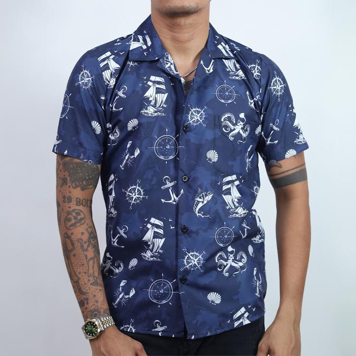 GOKS Baju Kemeja Pria Wanita Motif Pantai Hawai Dowear Lengan Pendek Premium 289 JANGKAR - Dewasa S