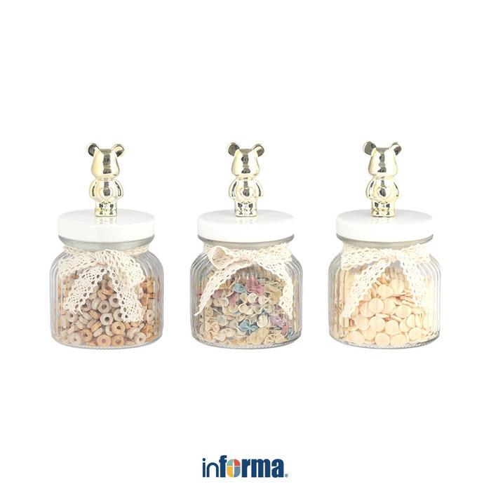 Informa Stoples Kaca Bear 650 ml Set 3 Pcs - Gold Wadah Makanan Toples Bumbu Tempat Snack Wadah Keri