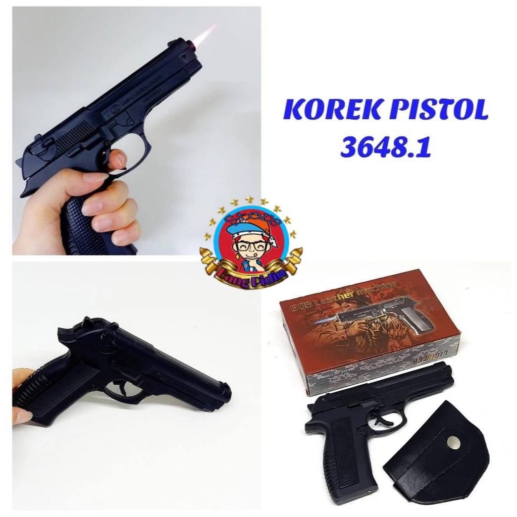 Korek api Bodi Besi 3648-1 Pistol Bareta Kokang gas isi ulang Besar Besi