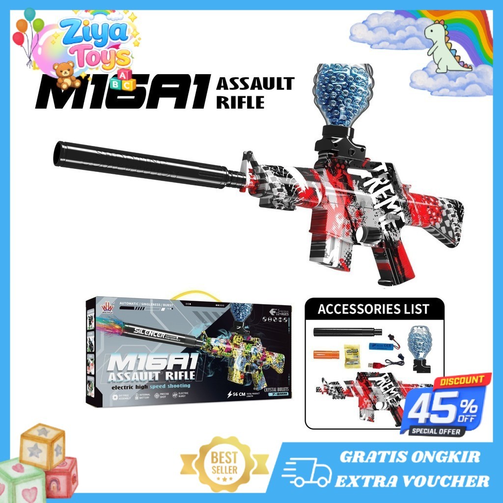 ZIYA TOYS - Mainan Anak WH11(1-4) M16A1 ELECTRIC HIGH SPEED XTS-3036 Mainan Tembakan Bubble Gel Kere