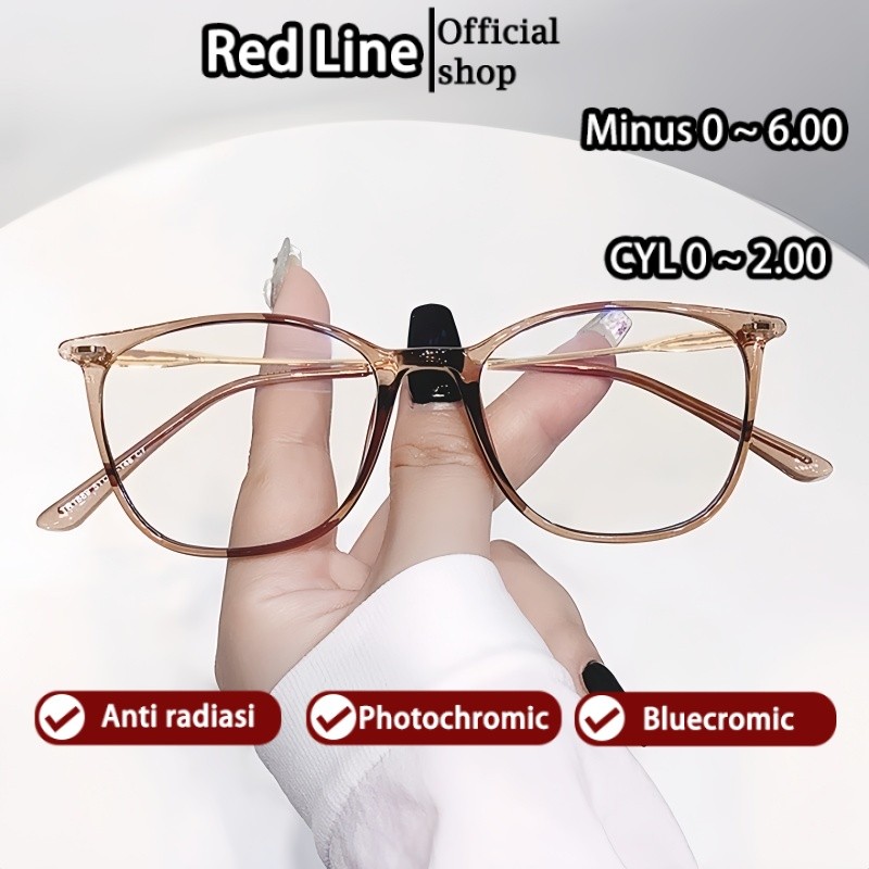 Red Line Kacamata Night Drive Bluecromic Photocromic Anti Radiasi Minus CYL Wanita Pria Frame Kaca m