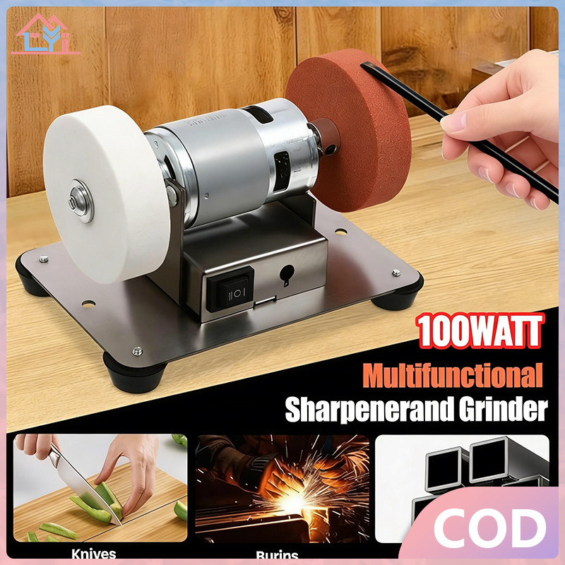 [COD]Mini Mesin Gerinda Meja 100W + Batu Poles Set, Gerinda Duduk Kecil Ganda Untuk Penggerindaan & 