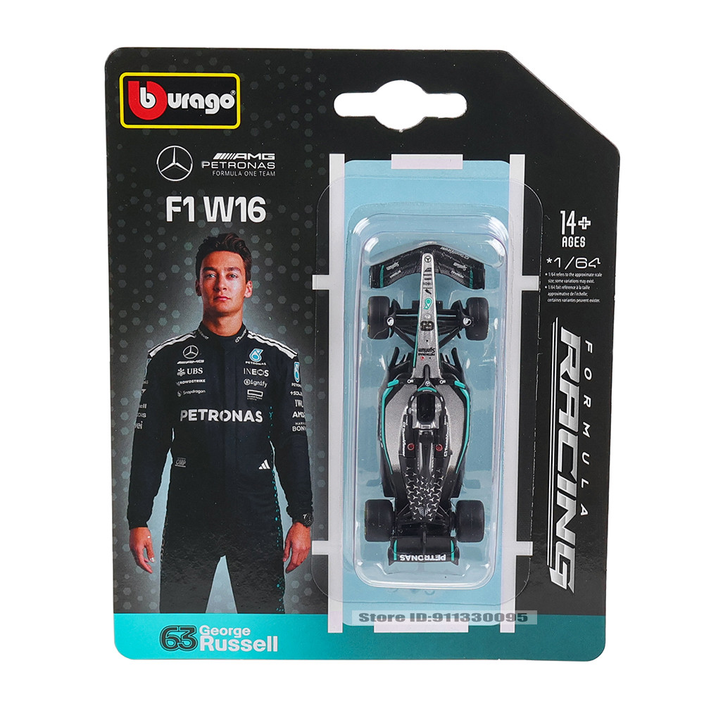 Bburago 1:64 2025 F1 Mercedes-AMG W16 #63 George Russell #12 Kimi Antonelli Alloy Car Die Cast Model