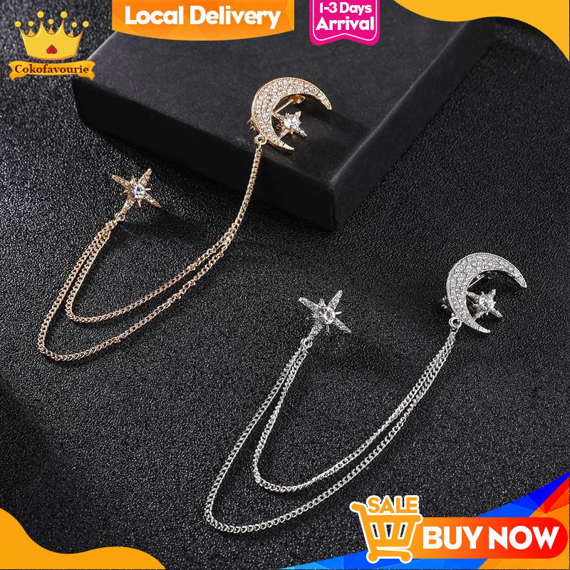 COD Bros Bulan Sabit Rantai Rumbai Bros Bulan Bintang Pin Pria Bros Kebaya Mewah Unisex untuk Jas