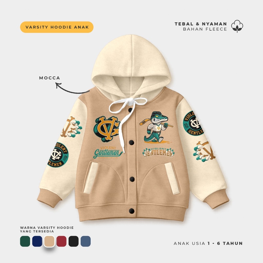 Jacket Varsity Hoodie Anak Varsity Hoodie Alligator Hockey Usia 1-6 Tahun Hoodie Josss
