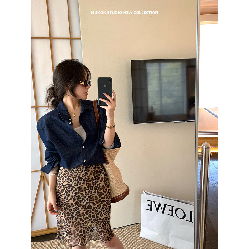 ChubChic COD Rok Mini Wanita Motif Macan Tutul Gaya Sensual untuk Musim Semi 2026, Model A-Line Ping