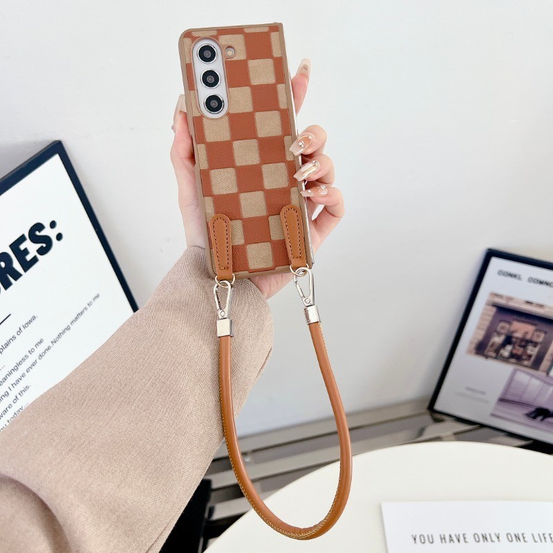Tote Rope Pink Vintage Checkerboard Slim Casing untuk Samsung Galaxy Z Fold6 Z Fold5 Fold4 Fold3 Dur