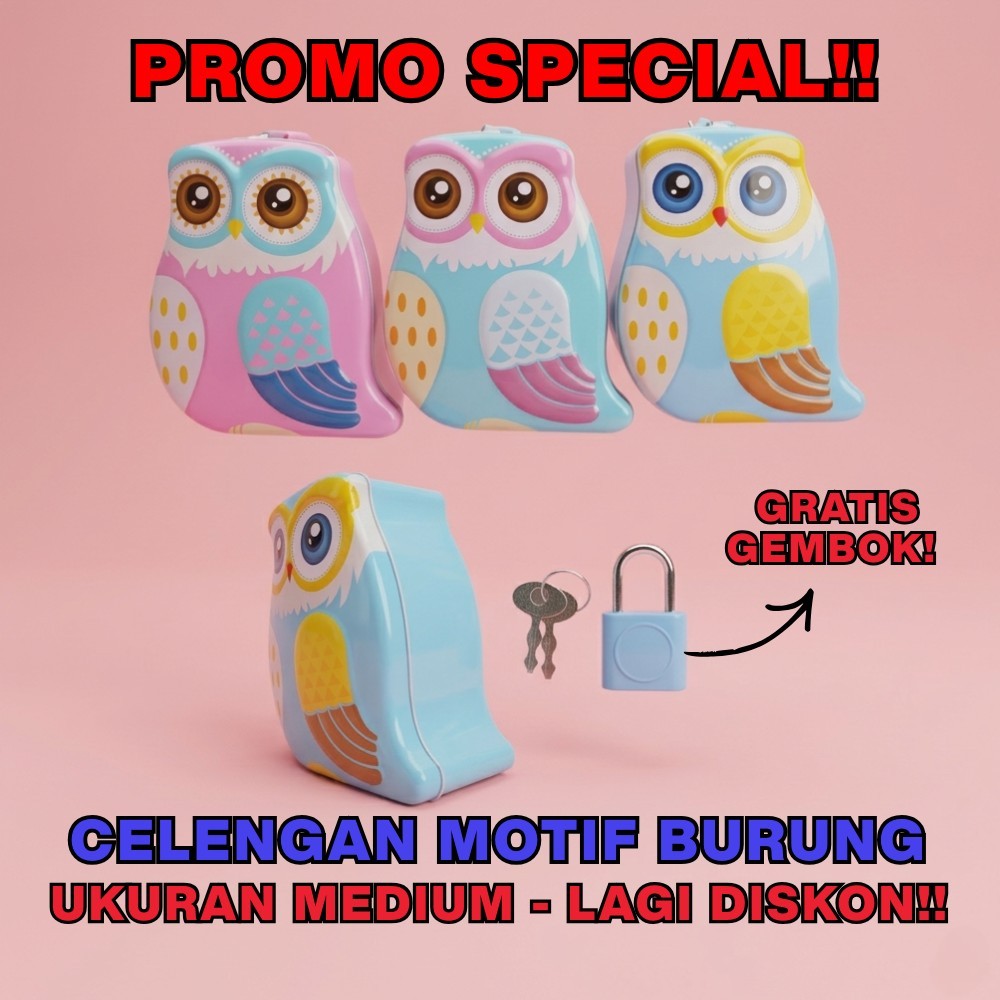 (GRATIS GEMBOK) Celengan Kaleng Motif Burung Lucu Mini Dengan Kunci Gembok / 41198