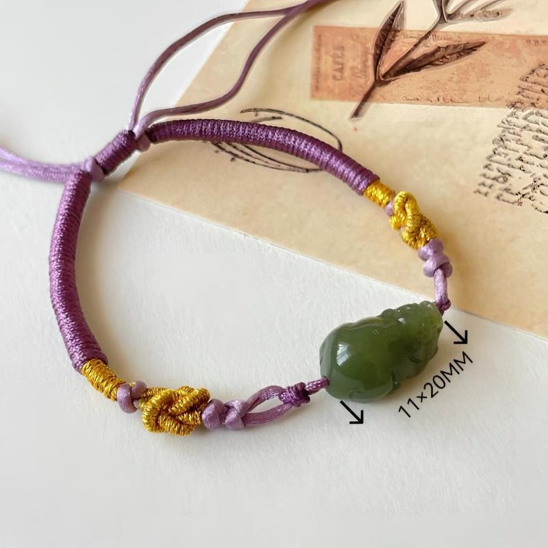 Gelang Pixiu Giok Hetian Alami Tali Tangan Buatan Tangan Perhiasan Indah