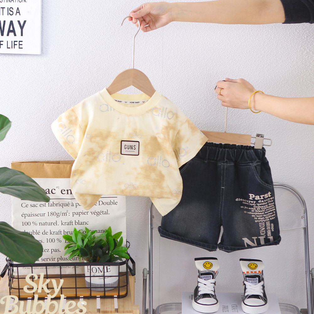 Sky Bubbles  Surat Trendi Set Baju Olahraga Lengan Pendek Tipis Untuk Anak-Anak