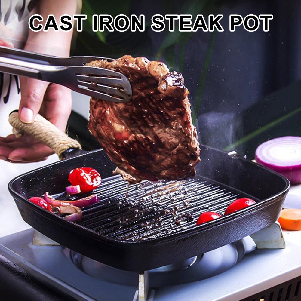 Cast Iron Steak Frying Pan Non-coated Steak Plate Breakfast Pan Steak Skillet