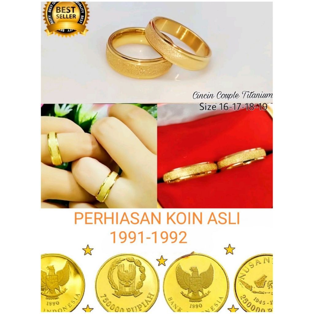BISA COD Koin asli 1991-1992 cincin pasir warna emas 24 anti luntur dan karat TERLARIS