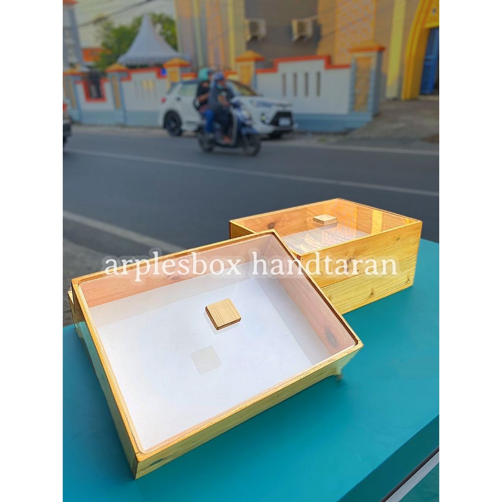 New Box Donat kayu set penyangga / Box Kayu tutup akrilik / Box Mochi / Box kue serbaguna tutup akri