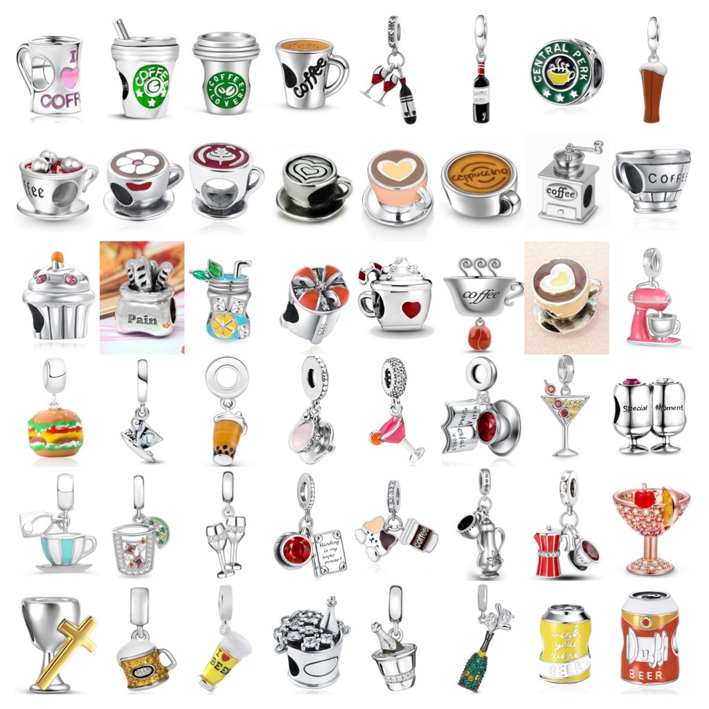 New 925 Silver cocktail cup arm red wine glass love beer coffee Bead Amulet Fit Original Bracelet Wo