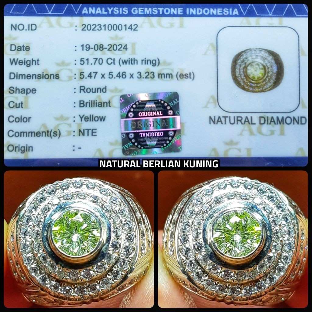 Batu Berlian Kuning Asli Banjar Indonesia + Ring Perak Mewah