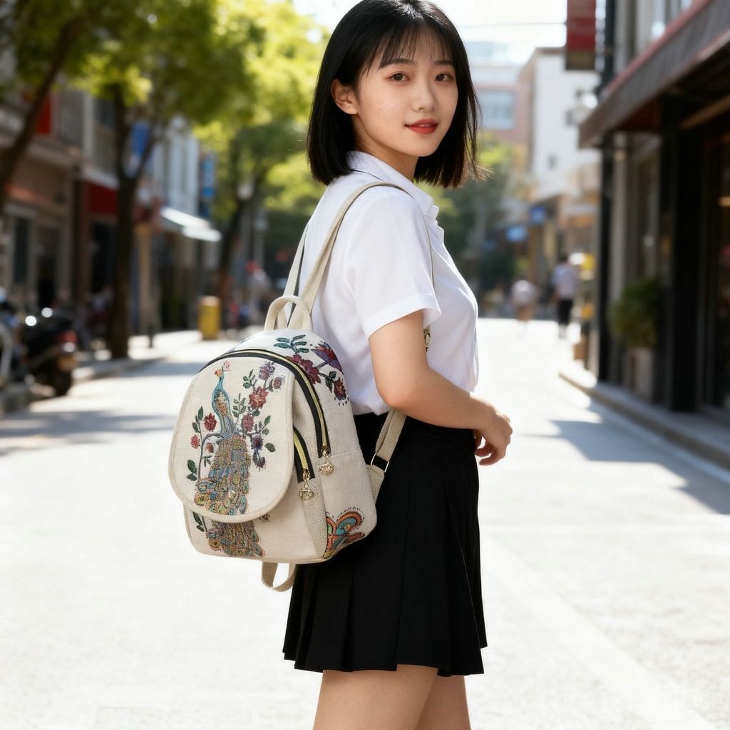 Tas etnik wanita tas ransel sutra serbaguna ransel kain perjalanan siswa