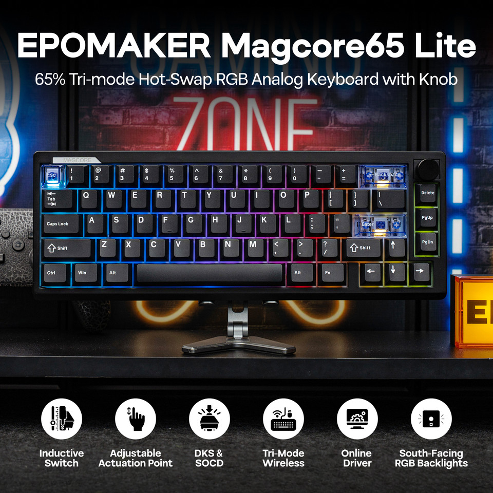 EPOMAKER Magcore65 Lite 65% US QWERTY Layout Wired/BT/2.4Ghz Wireless Mechanical Gaming Keyboard 8K 