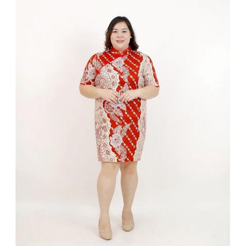 BAJU IMLEK DRESS WANITA JUMBO BIG SIZE 32 MERAH CHEONGSAM HAMIL PESTA - RED