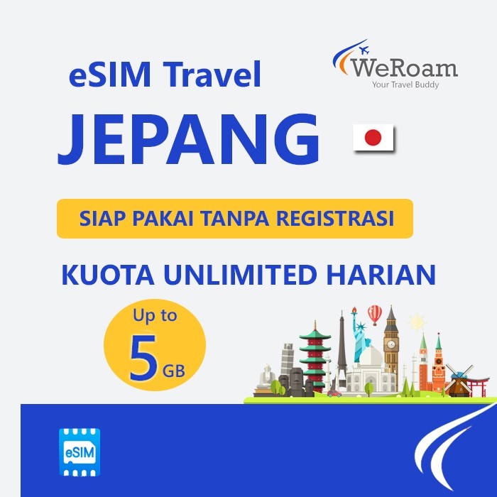 WeRoam eSIM Jepang Unlimited Extra Data Internet FUP Besar up to 5GB Travel Internet Japan Sim