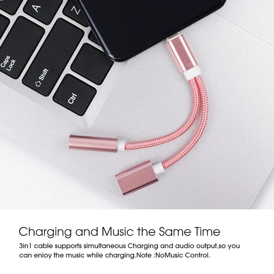 2 IN1 Type C To 3.5mm Jack Earphone Charging Cable Converter For Macbook Tablet Xiaomi Laptop Univer