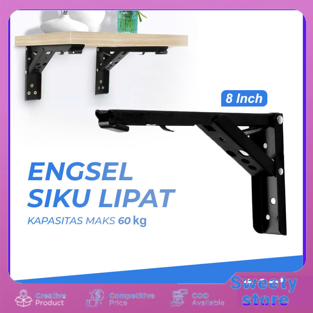 Bracket 2 pcs/ engsel meja lipat dinding / engsel siku lipat dinding perpasang 8INCI