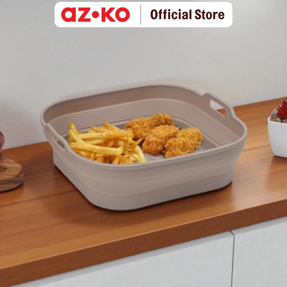 AZKO Culinart Wadah Pot Air Fryer Silikon Square 20 cm - Abu-Abu Airfryer Liner Baking Bowl Cooking 