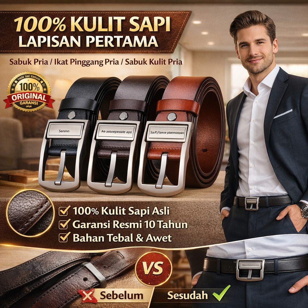 [100% KULIT SAPI ASLI] Sabuk Pria/Sabuk kulit sapi murni untuk pria/ikat pinggang pria/ Ikat Pinggan