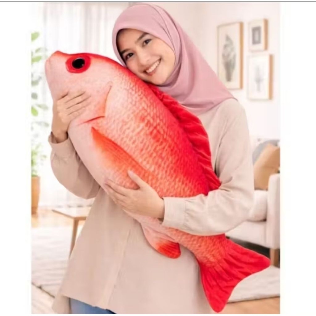 Boneka Jumbo Ikan Kakap Merah Uk 95 Cm Bahan Halus Lembut Bantal Boneka Kakap Merah Size XL Cocok un
