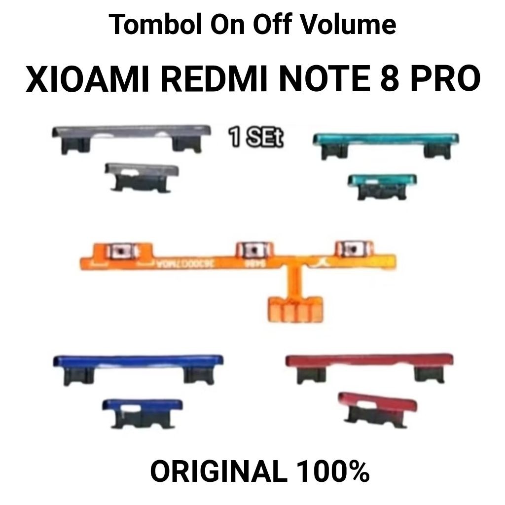 Ori Tombol Luar + Flexibel on off volume Xioami Redmi Note 8Pro Komplit Tombol On off Volume