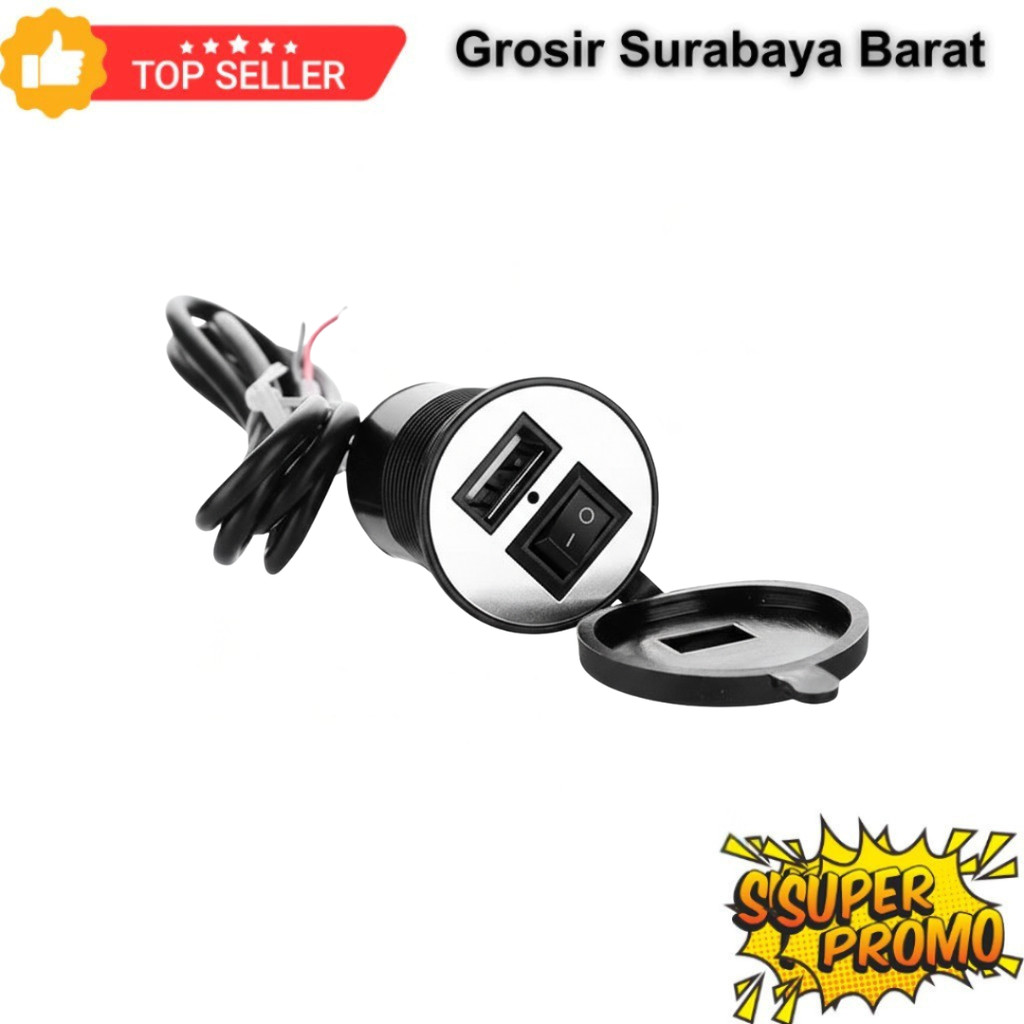 Charger HP Aki Motor USB Waterproof Anti Air Dengan Saklar ON OFF