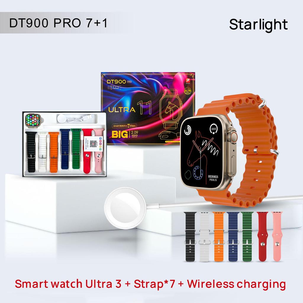 ORIGINAL DT900 PRO Smartwatch Ultra 3 Layar HD 2.01" dengan 7 Tali Strap & Pengisian Nirkabel Terbar