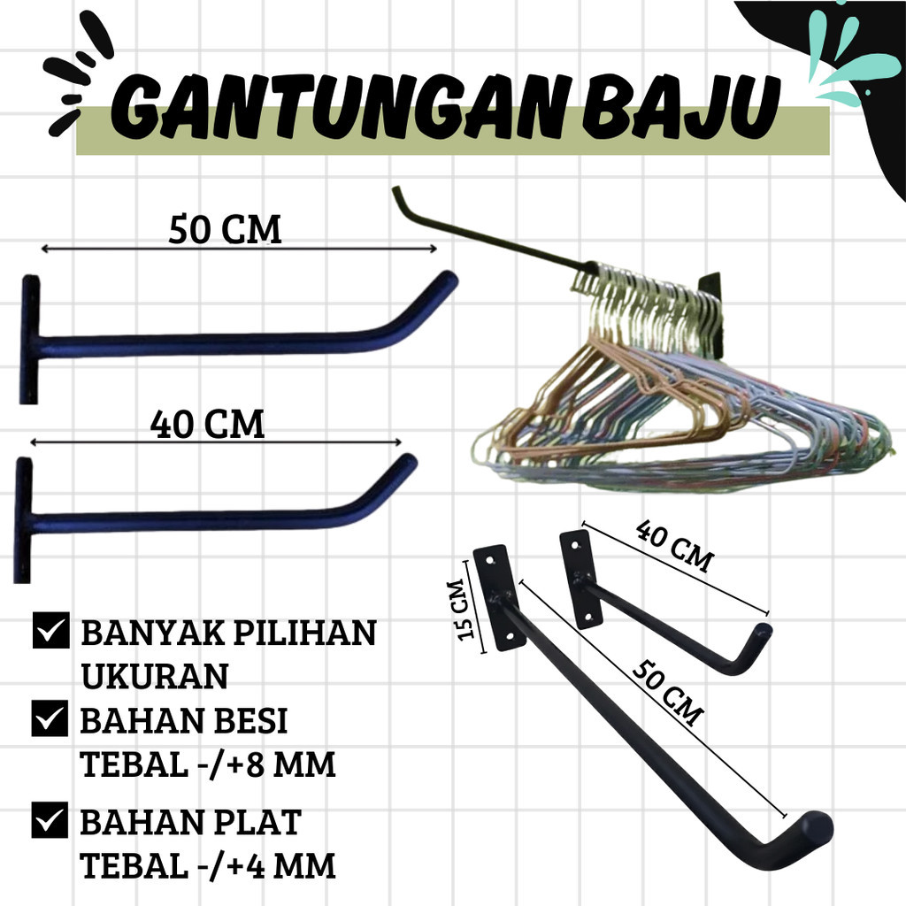 gantungan baju dinding besi serbaguna kaitan besi